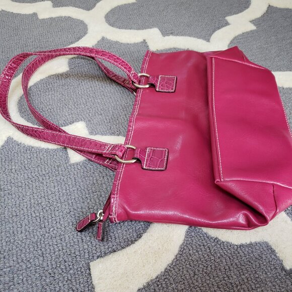 2010's pink faux leather, snakeskin tote embellished trim it girl shoulder bag - Picture 6 of 10